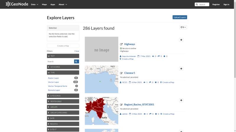 Browse available data in GeoNode