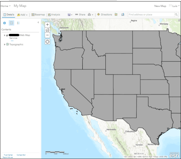 States layer from GeoServer shown in AGOL