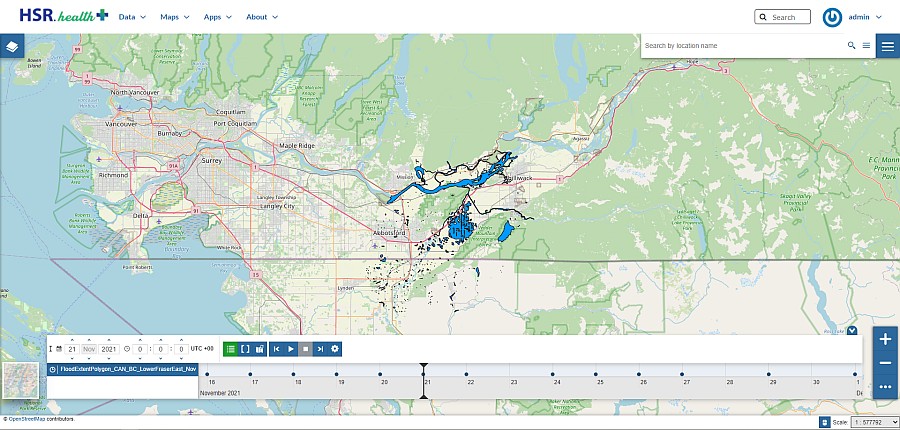 Flood extent evolution of the Fraser river