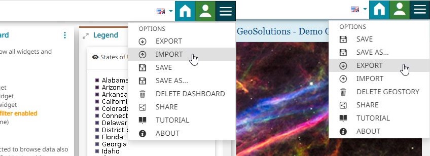 MapStore Import/Export tool now available also for Dashboards and GeoStories