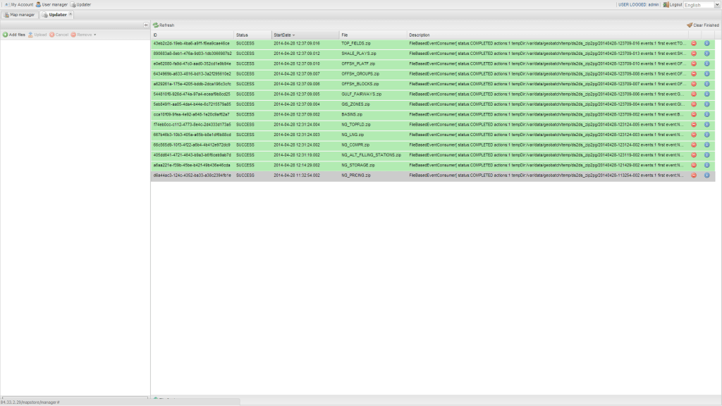 Update Manager. Allow to import/update data into the database uploading shapefiles.
