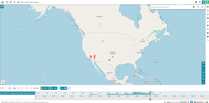 MapStore Timeline plugin positioned in the bottom section