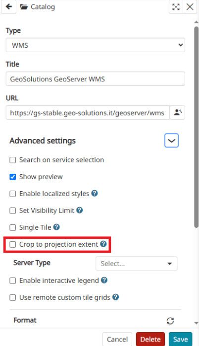 WMS layer extent cropping option in MapStore