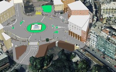 Genova urban digital twin in MapStore: BIM project model placed in the 3D city mesh