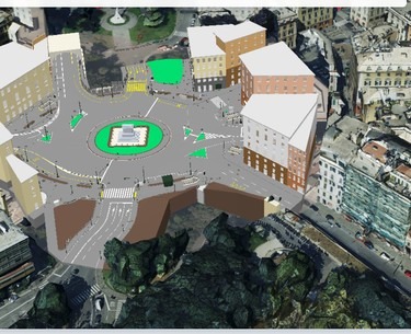 Genova urban digital twin in MapStore: BIM project model placed in the 3D city mesh